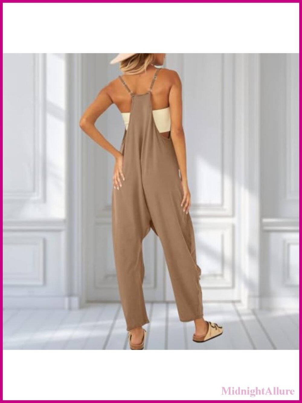 Women's Casual Jumpsuit Summer Romper Wide Leg Adjustable Straps Beach Vacation - Picture 4 of 4